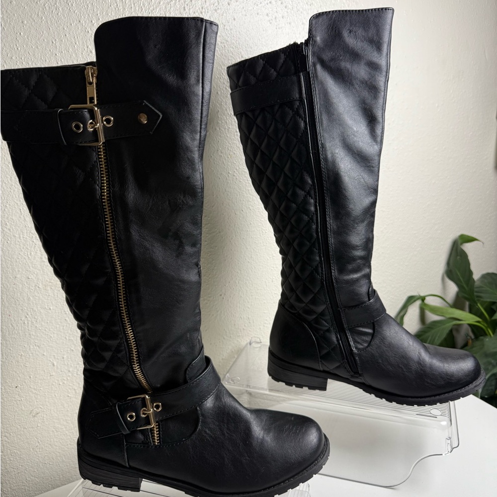 Others Follow Black Quilted Over the Knee Boots